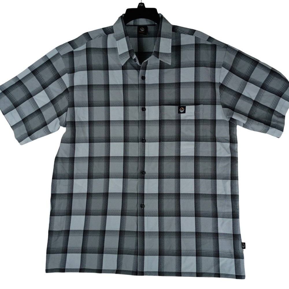 Lowrider Plaid Button Up Shirt Mens Large Grey Black Short‎ Sleeve Streetwear L